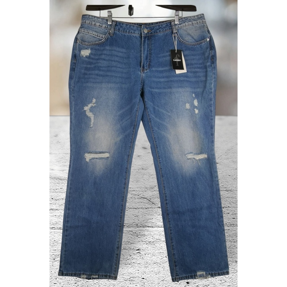 Flamingals Jean Distressed Women's Curvy Blue Denim‎ XXXL 40X33 NEW with Tags.
